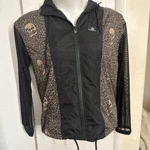 Lurking Class Skull Hoodie With Sheer Sleeves Size Medium